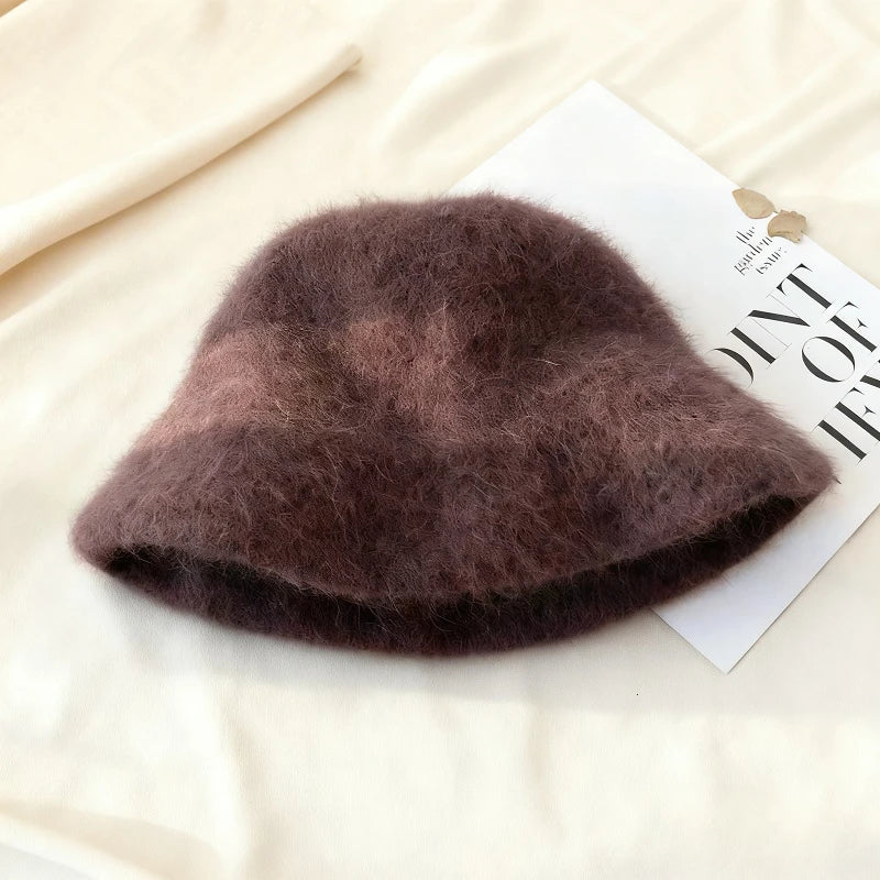 Angola Long Rabbit Fur Bucket Hat - Warm Winter Beanie for Women 4