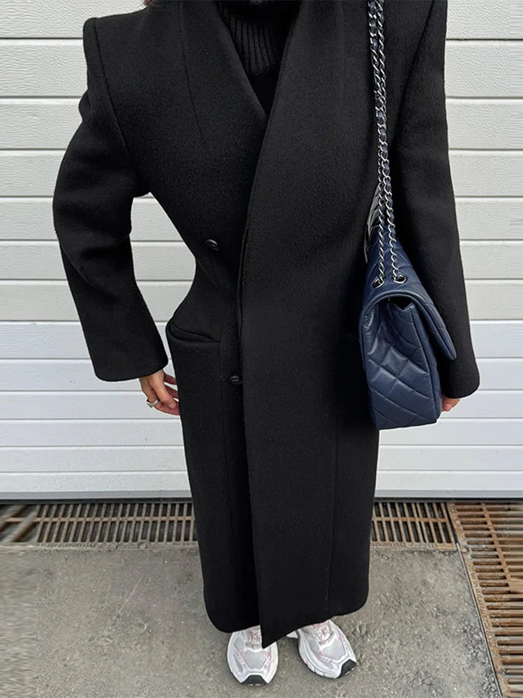 Vintage Classic Black Tweed Long Women's Coat - Elegant Winter Overcoat 5