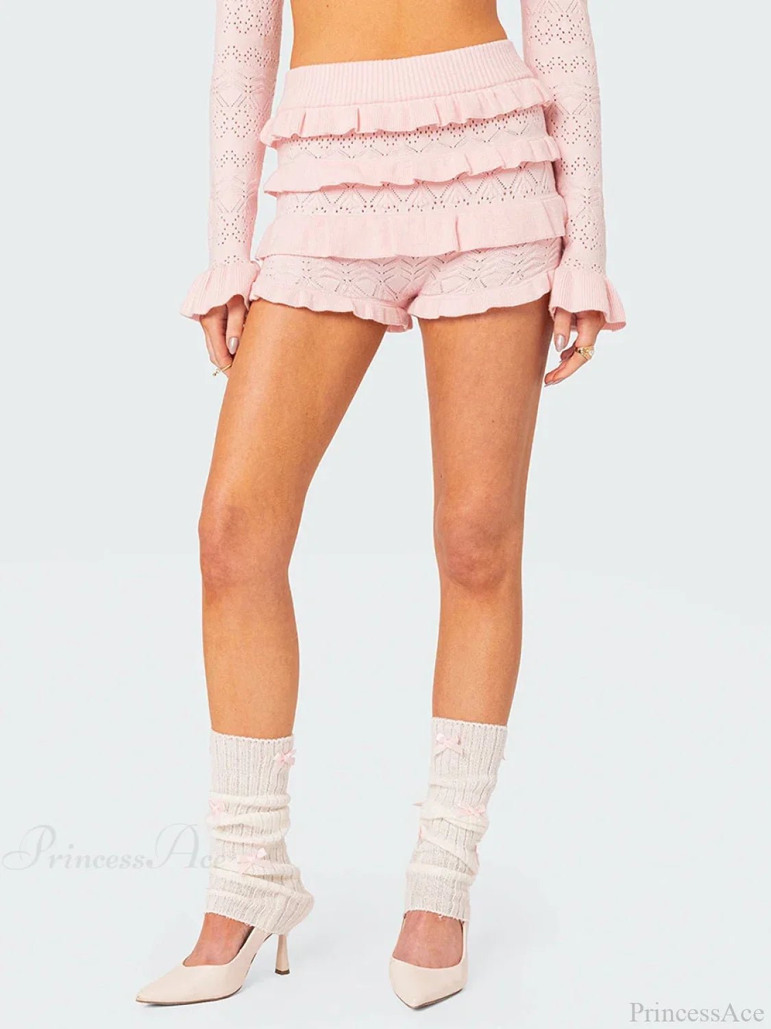 SOERA Bianca Crochet Ruffle Hollow-Out Shorts - Bottoms - SOERA-607107-WHI-M-42147 White M