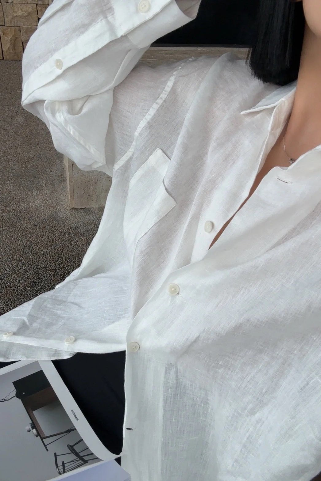 SOERA Beatrice Linen Loose Fit Long Sleeve Blouse - Blouse - White M