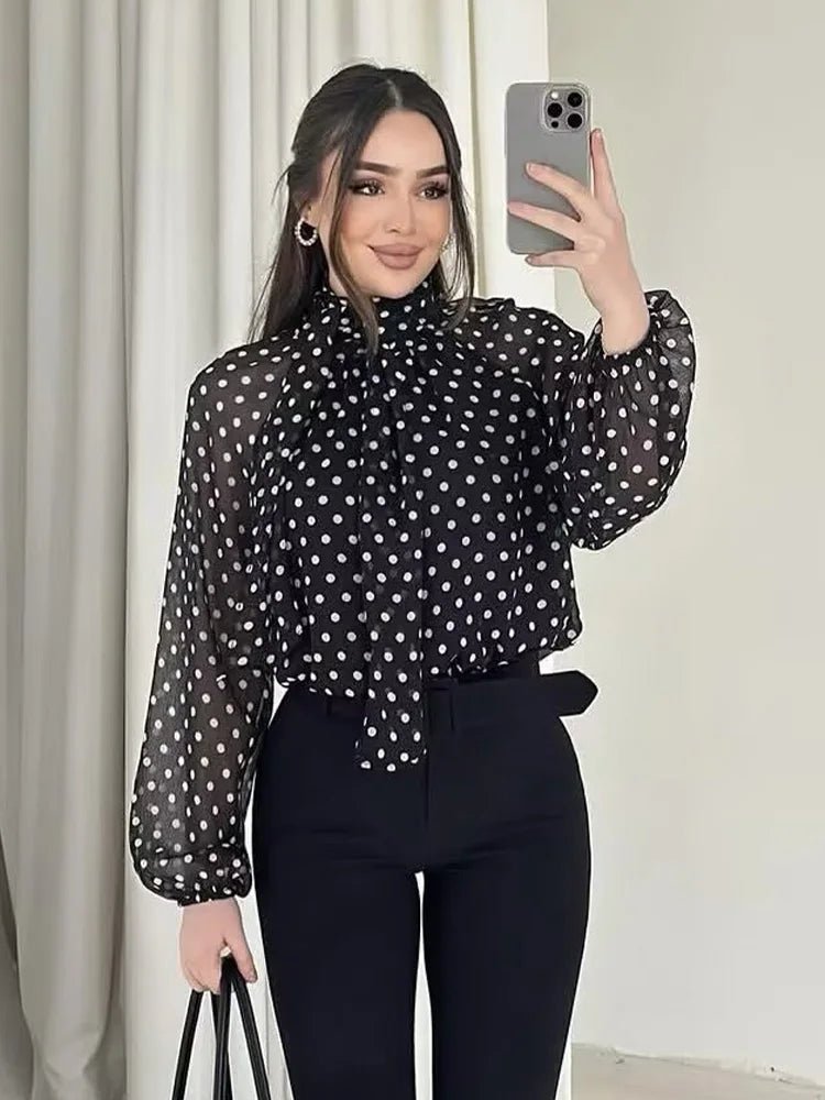 SOERA Sofia High Collar Polka Dot Blouse - Blouse - Black S