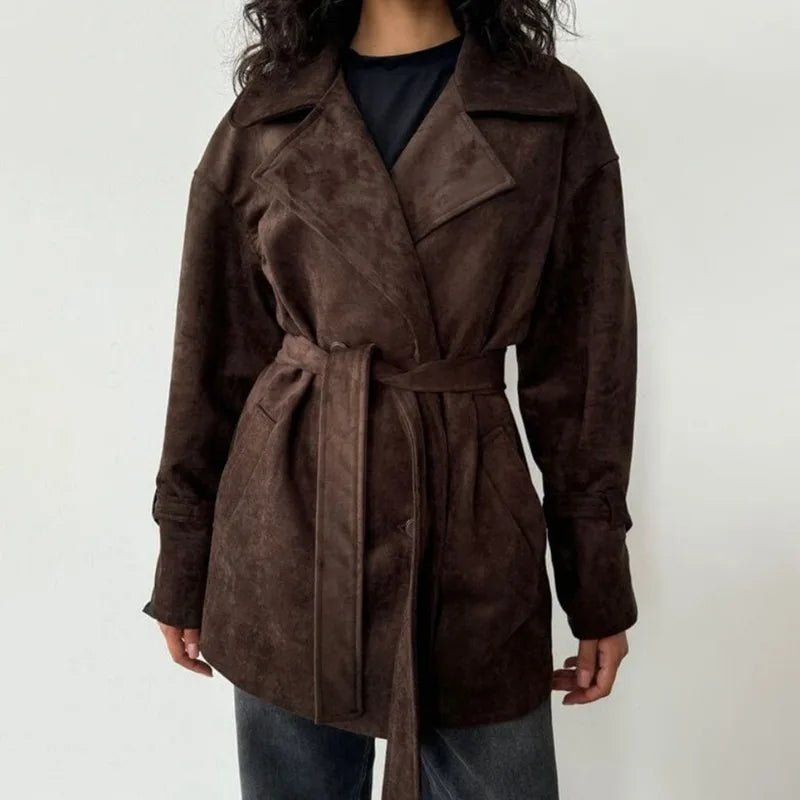 SOERA Louisa Lace Up Suede Wrap Coat - Coats & Jackets - 1005009931017485-;Eh1775670888640701477 Black S