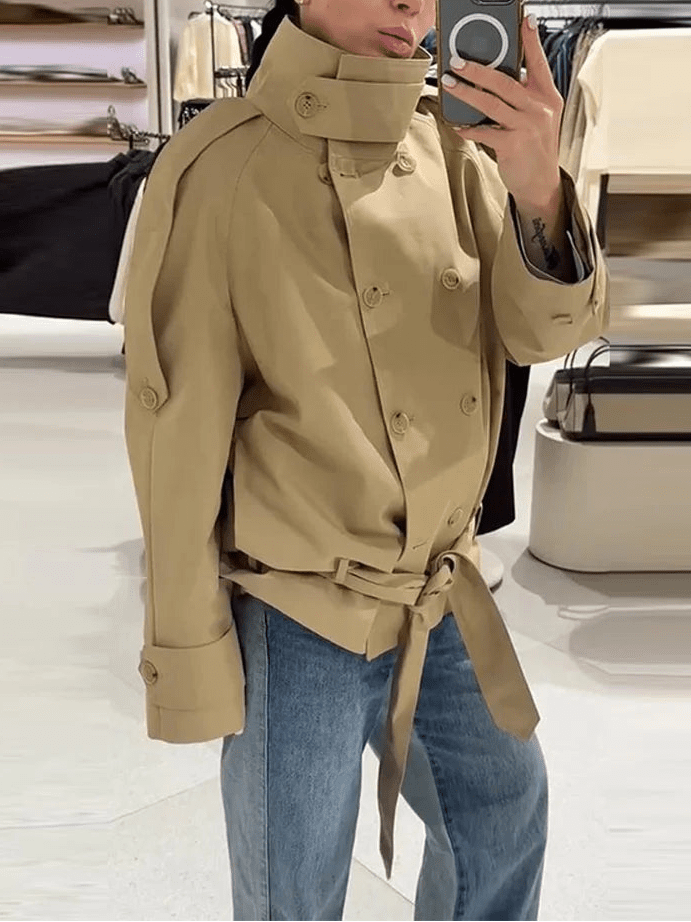 SOERA Phoebe Lace Up Cropped Trench Coat - Coats & Jackets - 1005011709372959-;hS1773321573063969492 S