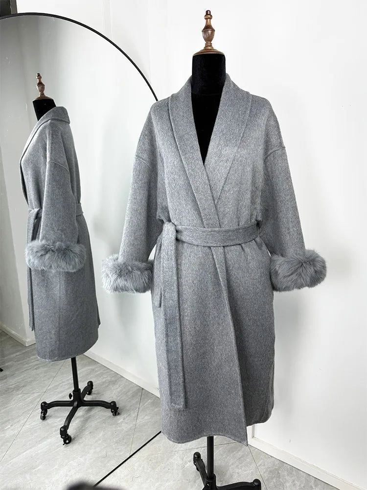 SOERA Wool Wrap Coat with Fox Fur Cuff - Coats & Jackets - 3256809512722732-;qf1766845283309419072 Short Burgundy L