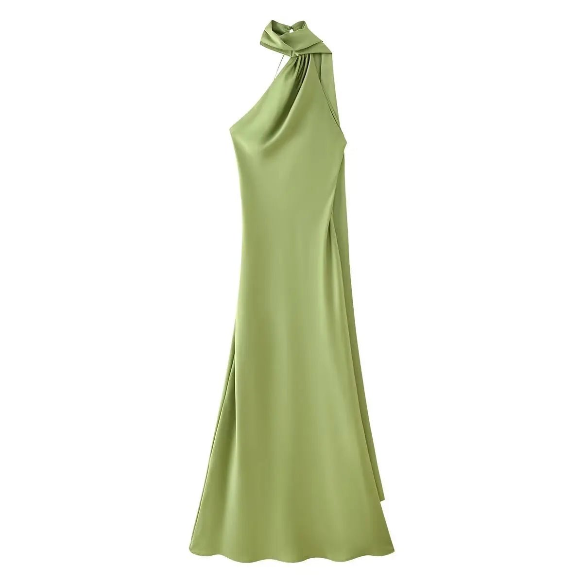 SOERA Beatrice Halter Backless Silk Satin Maxi Dress - Dress - Green S