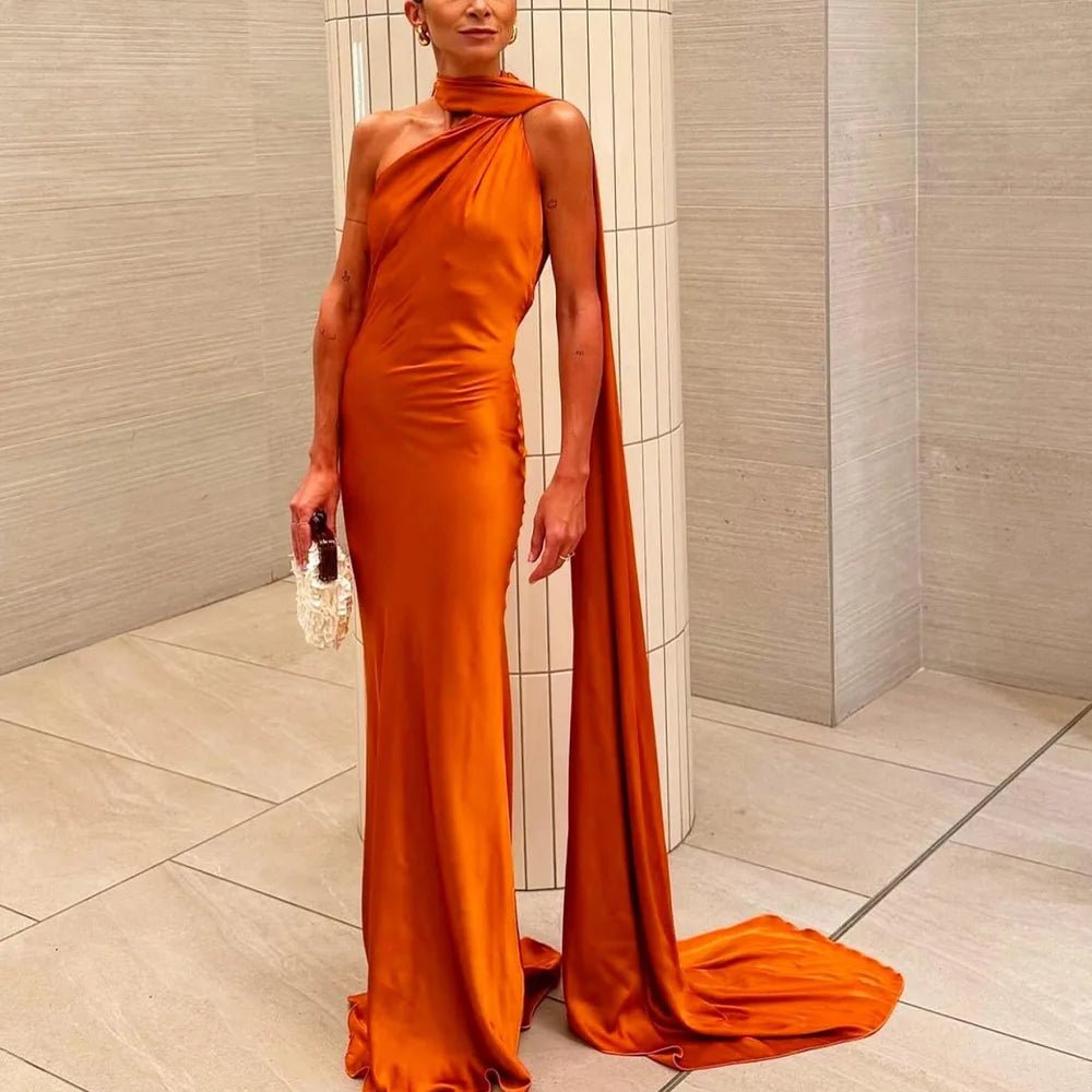 SOERA Beatrice Halter Backless Silk Satin Maxi Dress - Dress - Orange S