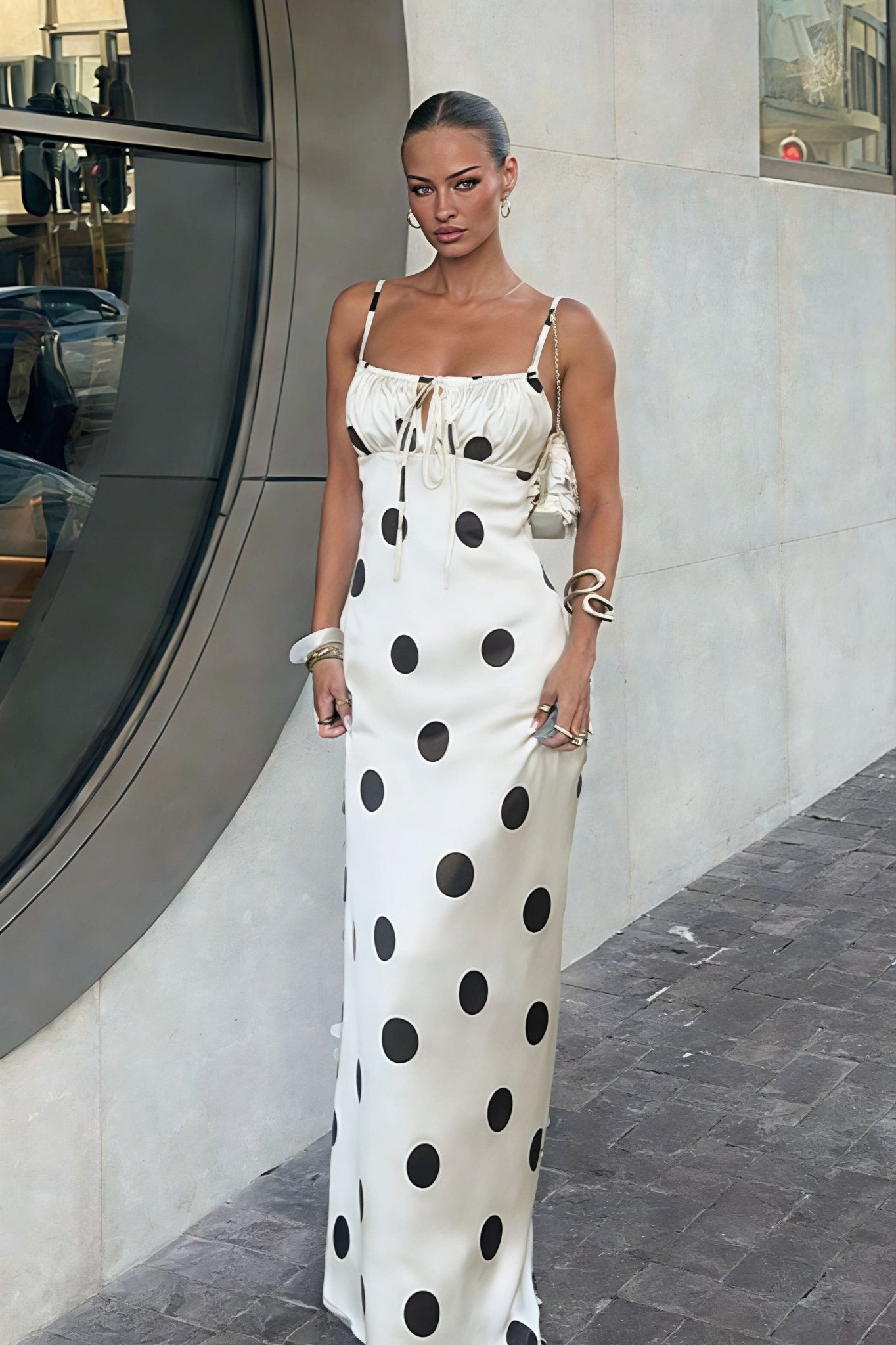SOERA Beatrice Polka Dot Silk Satin Maxi Dress - Dress - XS