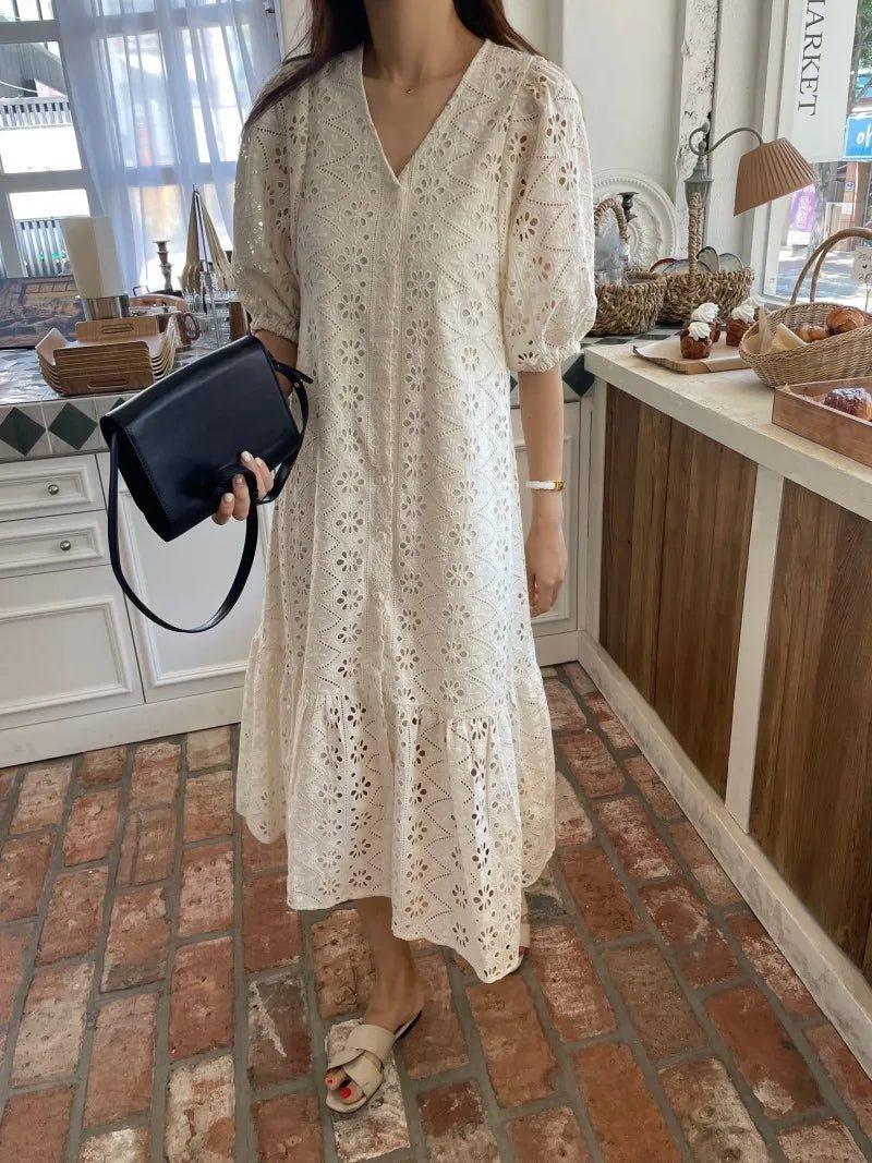 SOERA Beatrice V - Neck Embroidered Maxi Dress - Dress - XS