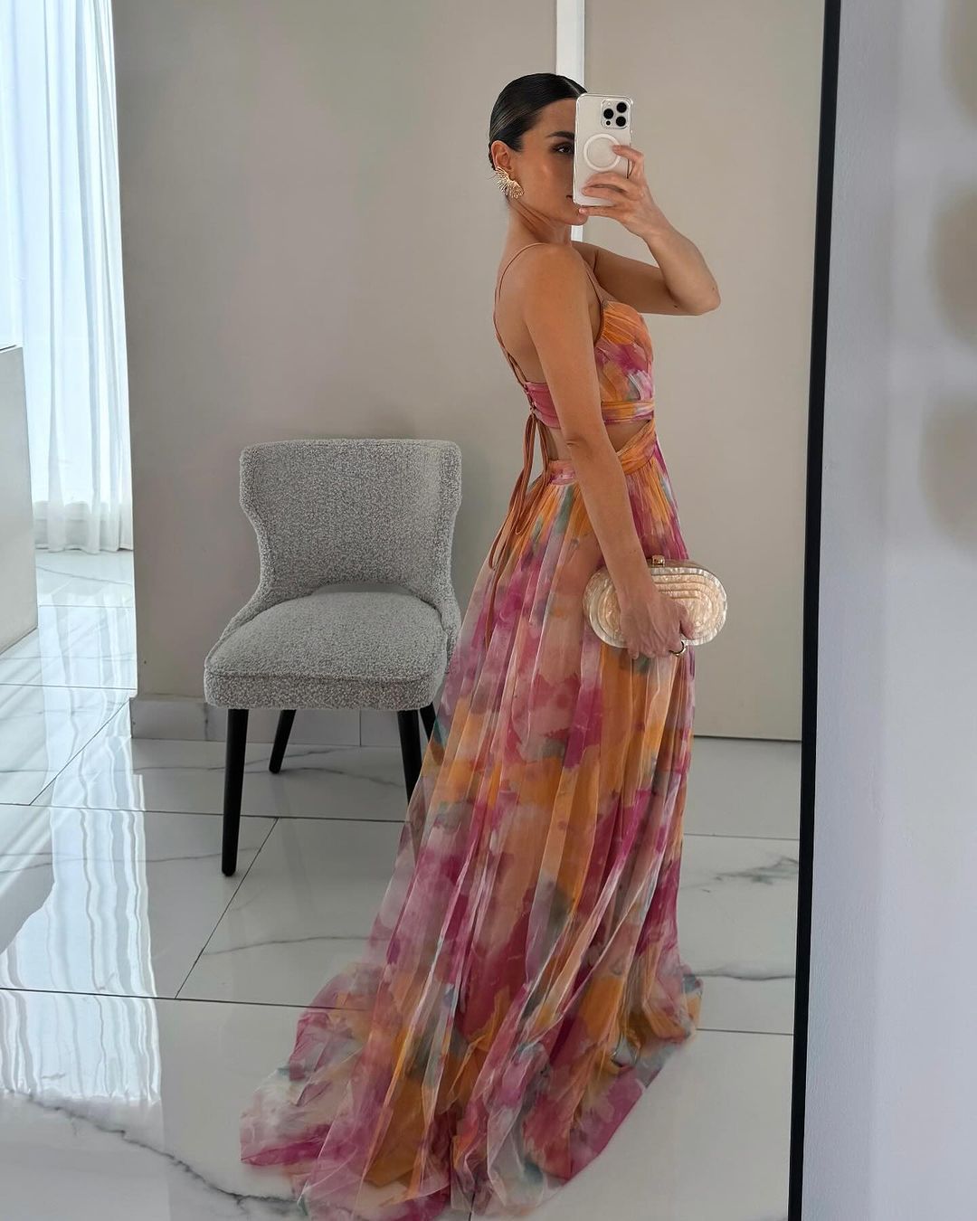 SOERA Bianca Floral V - Neck Maxi Dress - Dress - Orange M