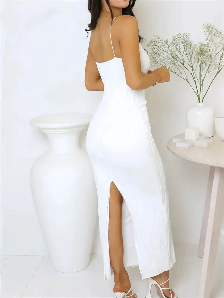 SOERA Bianca Ruched Sleeveless Party Dress with Back Split - Dress - White S