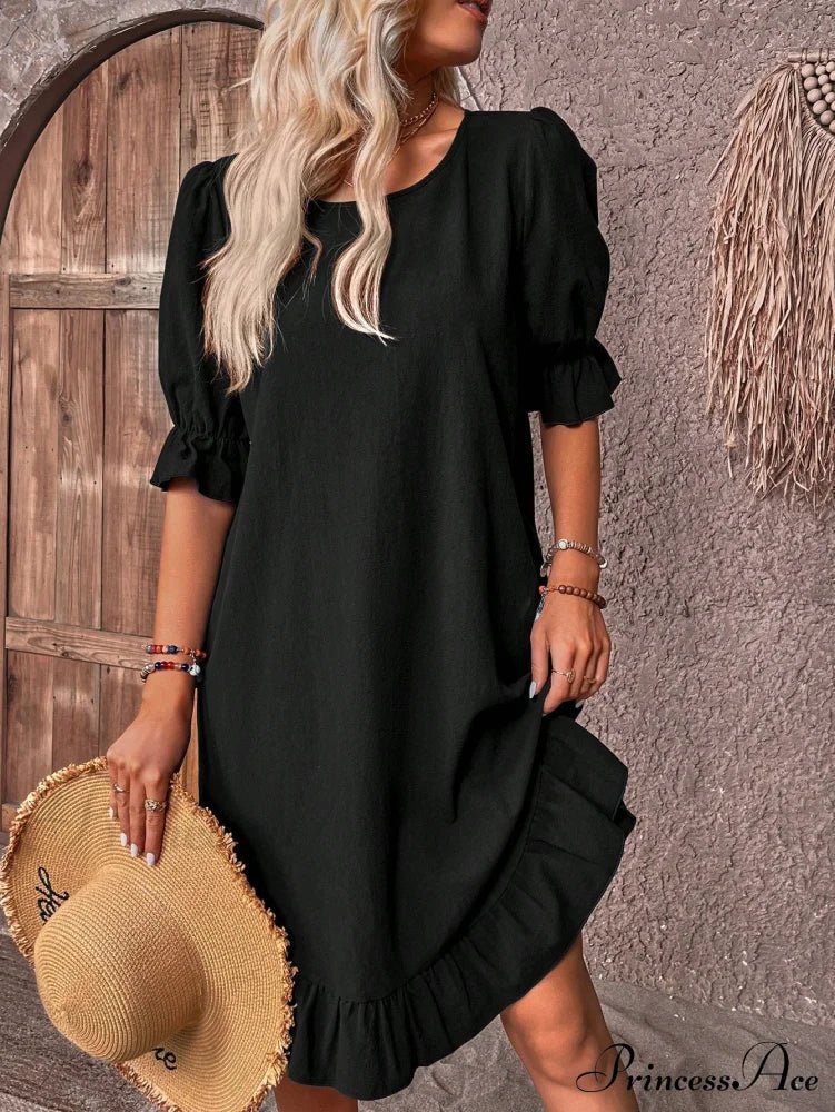 SOERA Celeste Ruffle Hem Smock Dress - Dress - Black L