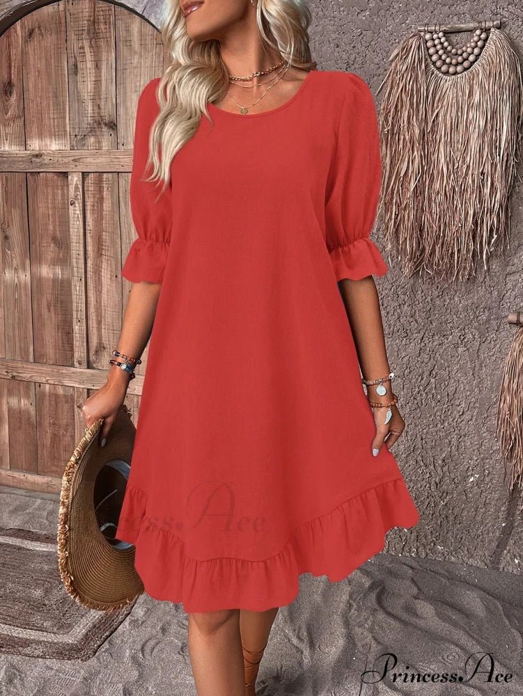SOERA Celeste Ruffle Hem Smock Dress - Dress - Red S