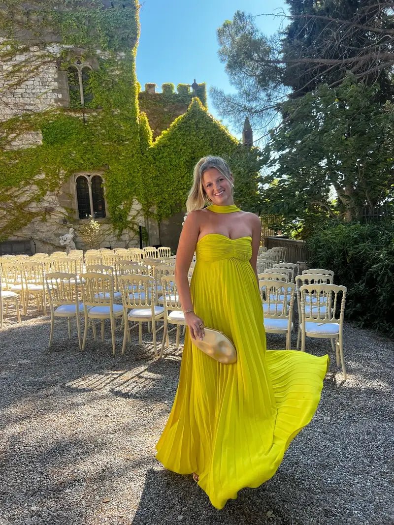 SOERA Diana Halter Ruched Maxi Dress with Scarf - Dress - SOERA-795907-LIM-M-43203 Lime Yellow M