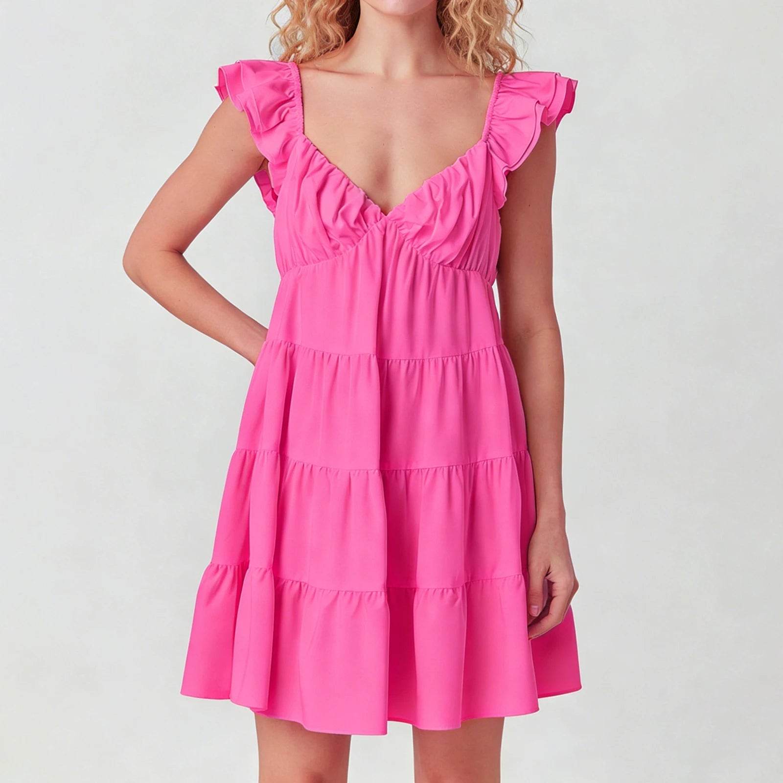 SOERA Eulalia Flutter Sleeve Tiered Mini Dress - Dress - Pink S