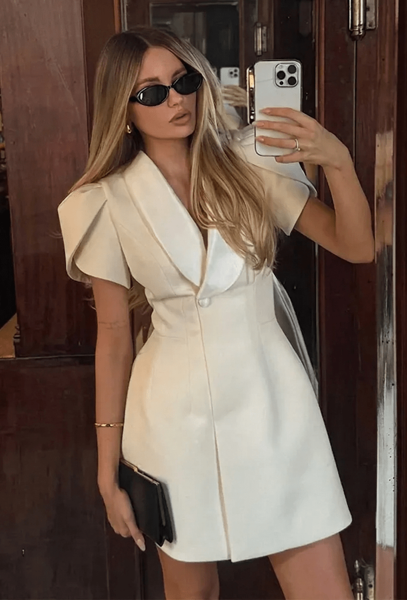 SOERA Hypatia Shawl Collar Mini Dress - Dress - White