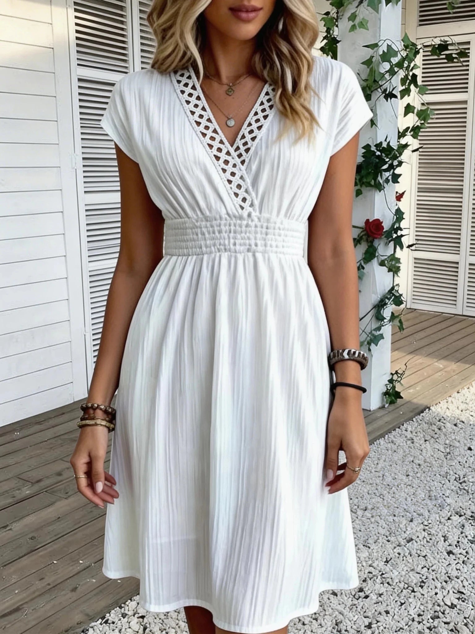 SOERA Ilaria French Lace V - Neck Fitted Dress - Dress - S