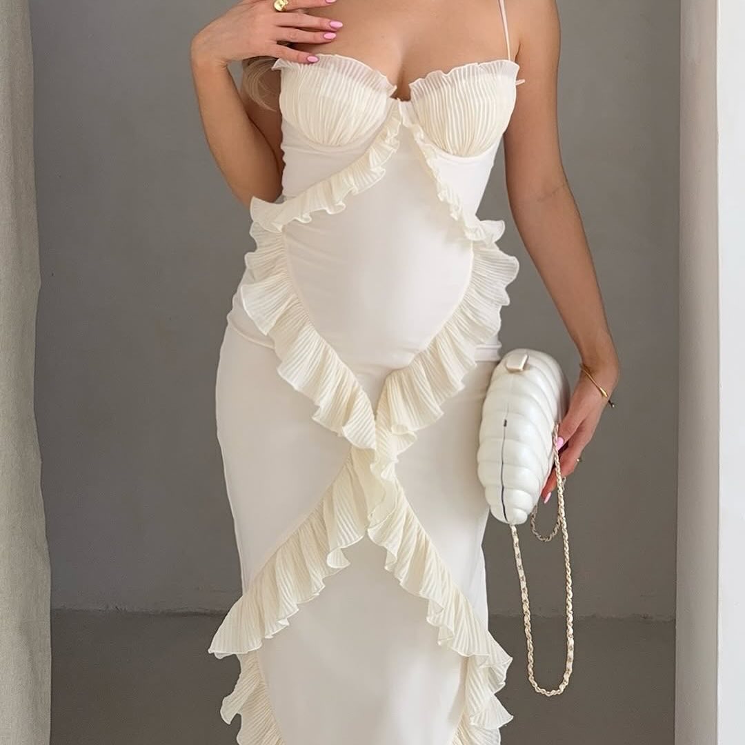 SOERA Natasha Lace Ruffle Maxi Dress - Dress - SOERA-340227-WHI-XS-17667 White XS