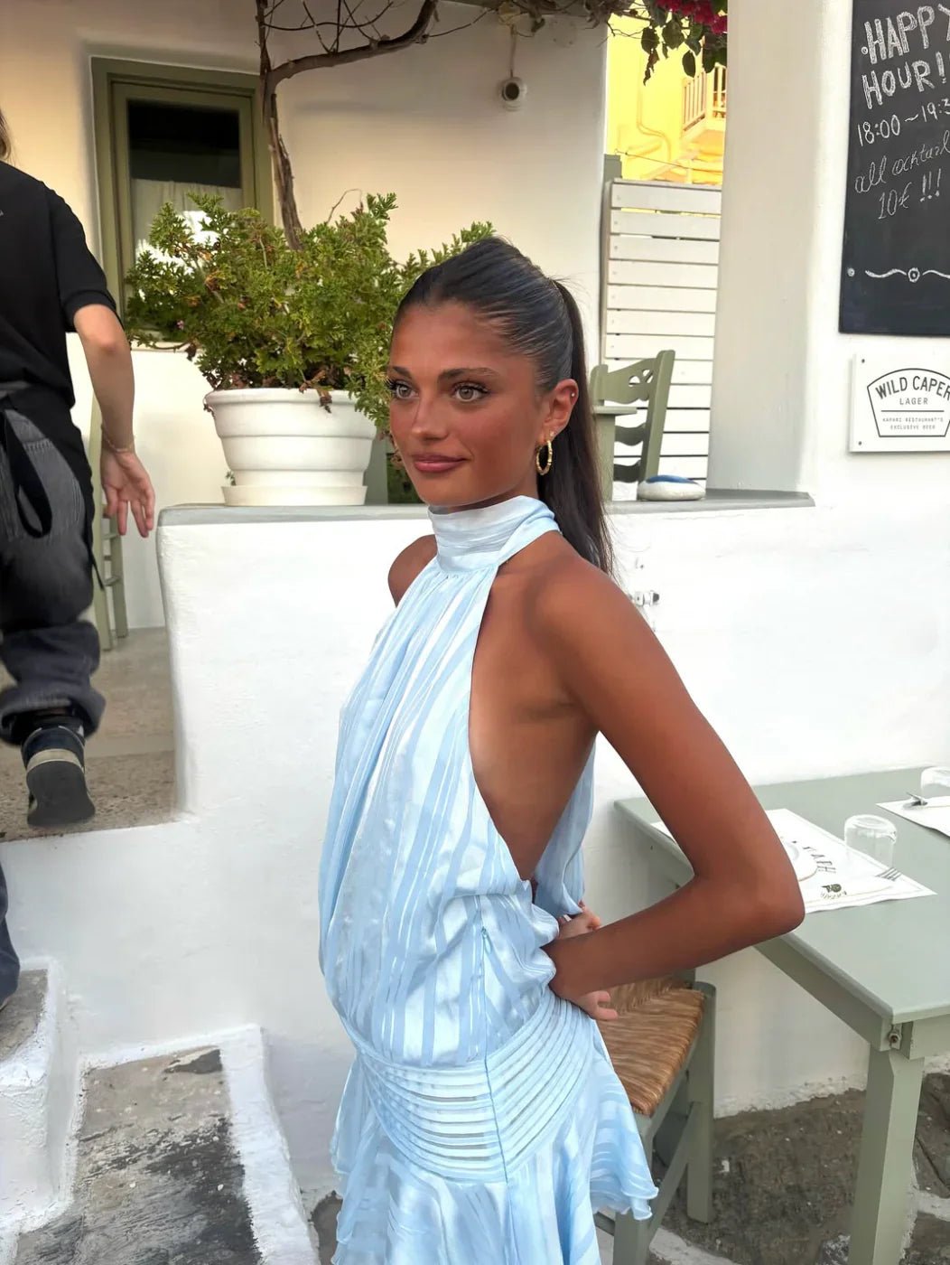 SOERA Serena Striped Halter Open Back Mini Dress - Dress - Blue XS
