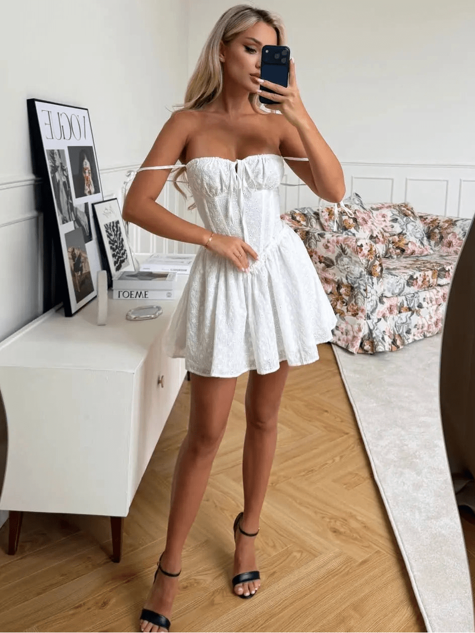 SOERA Bianca Embroidered Hollow-Out Mini Dress - Dresses - Yellow XS