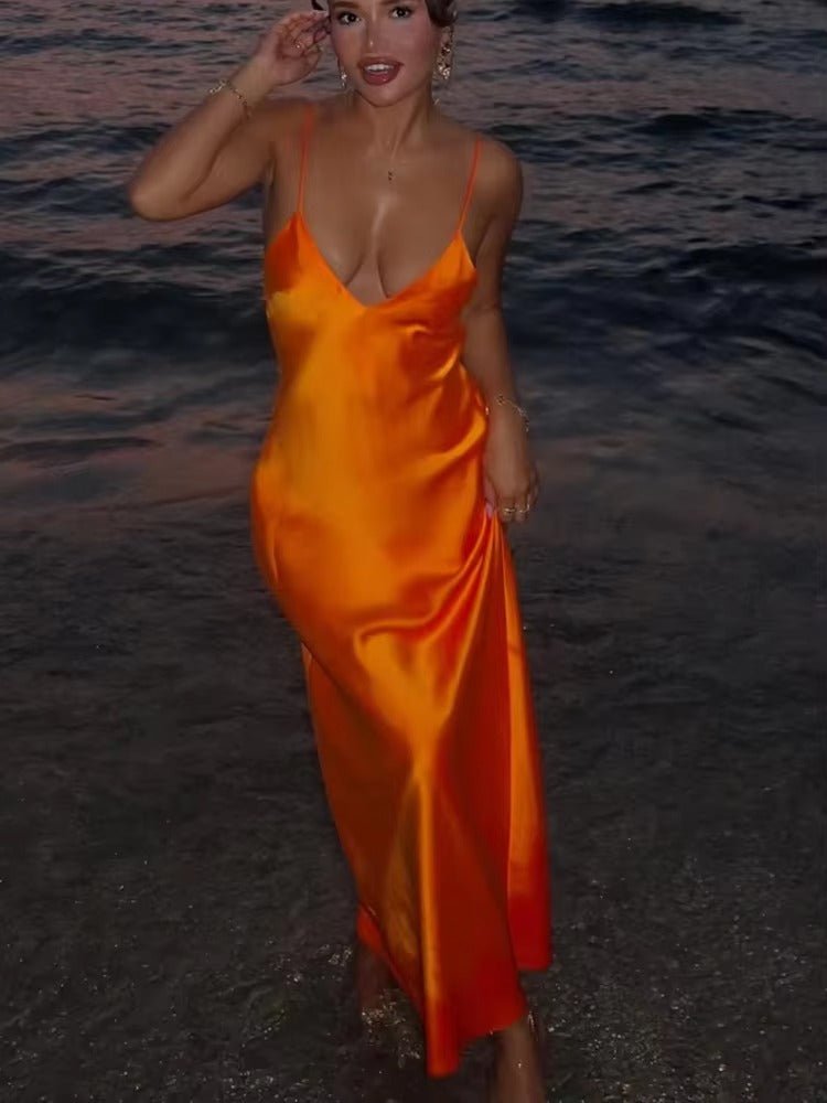 SOERA Kirra Satin Backless Maxi Dress - Dresses - Brown XS