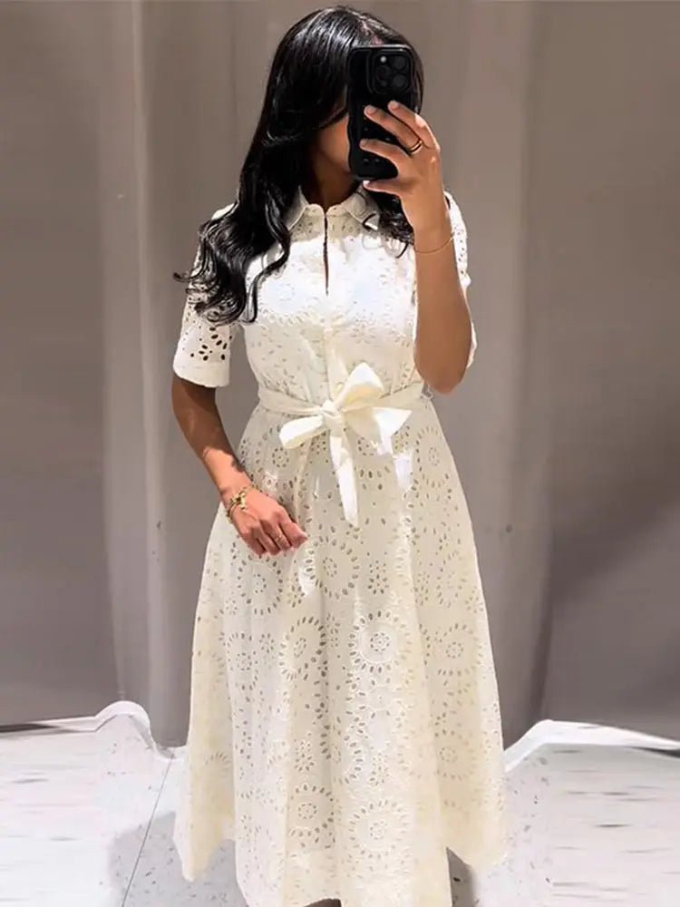 SOERA Merida Embroidered Belted Midi Dress - Dresses - White XS