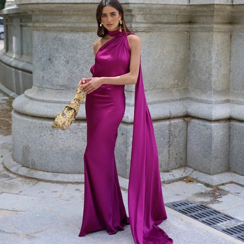 SOERA Suri Satin Halter Neck Cape Dress - Dresses - Purple S