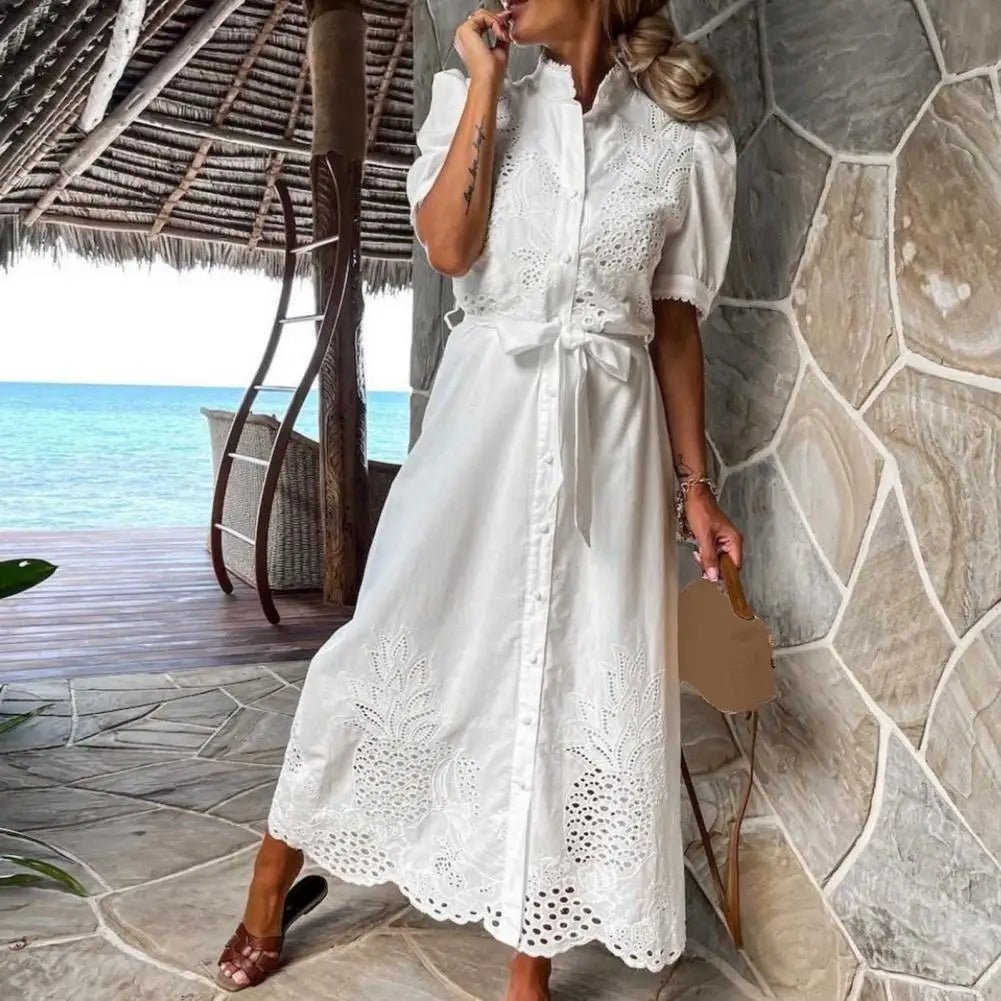 SOERA Theresa Embroidered Lace-Up Maxi Dress - Dresses - White S