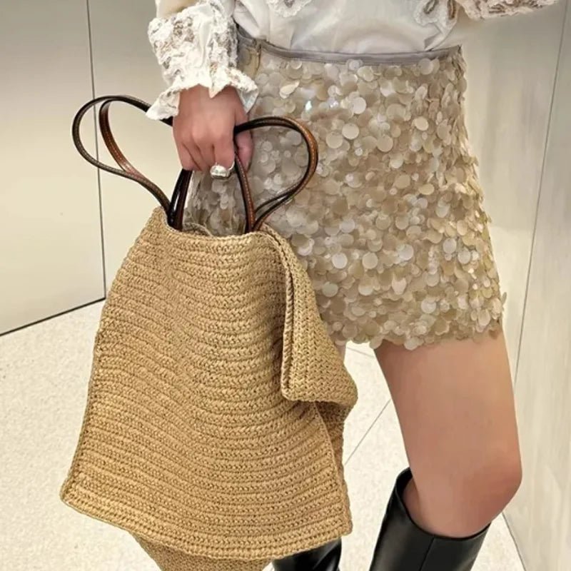 SOERA Aimee Handwoven Straw Beach Tote Bag - Handbags - Beige