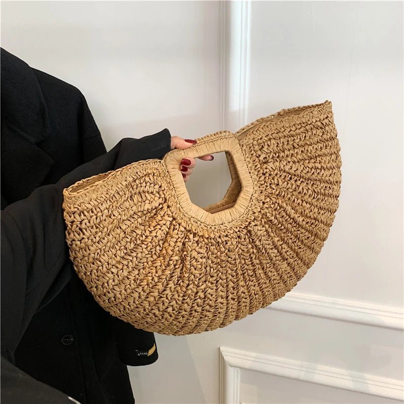 SOERA Alyana Half-Moon Rattan Tote Bag - Handbags - Beige