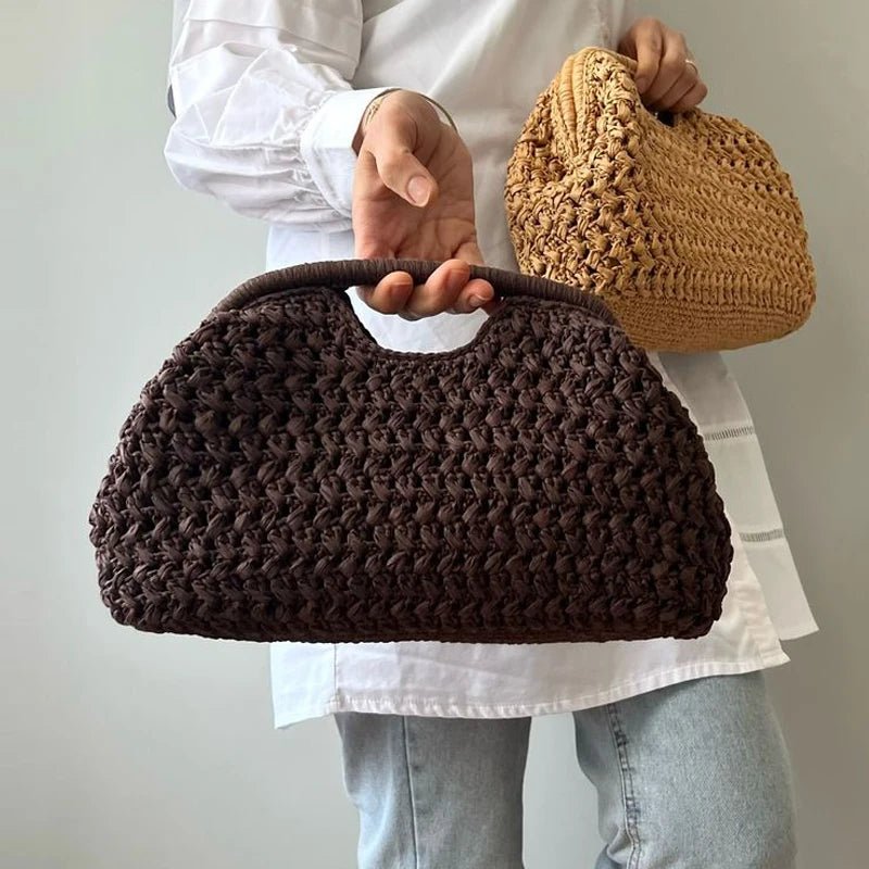 SOERA Raye Woven Straw Shell Clutch - Handbags - Brown