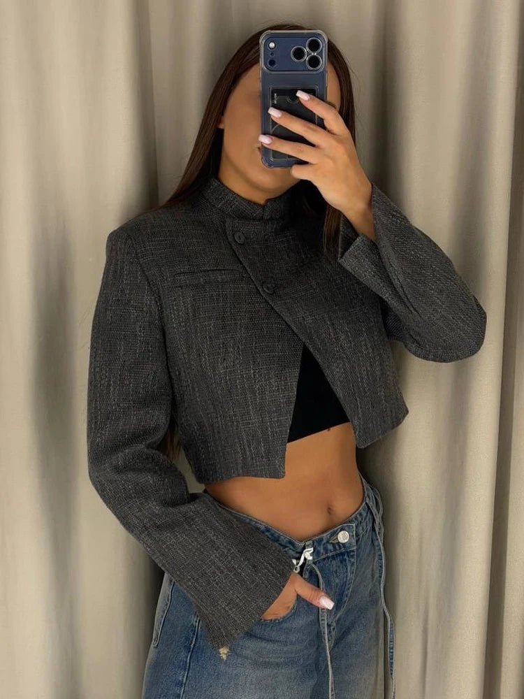 SOERA Anneliese Cropped Button - Front Blazer - Jackets - Charcoal S