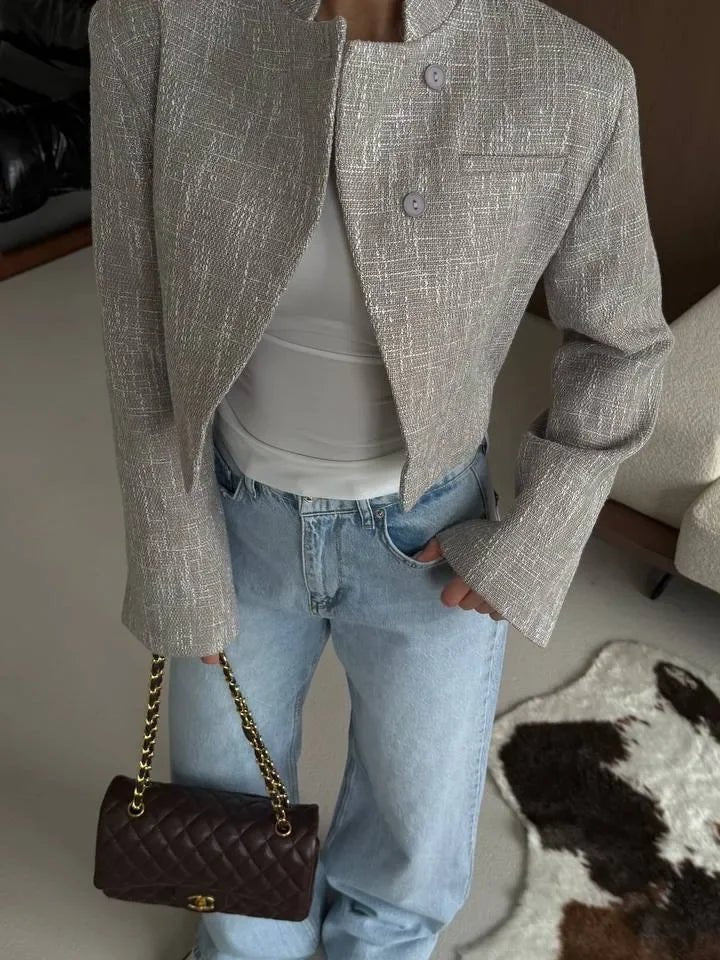 SOERA Anneliese Cropped Button - Front Blazer - Jackets - Grey M