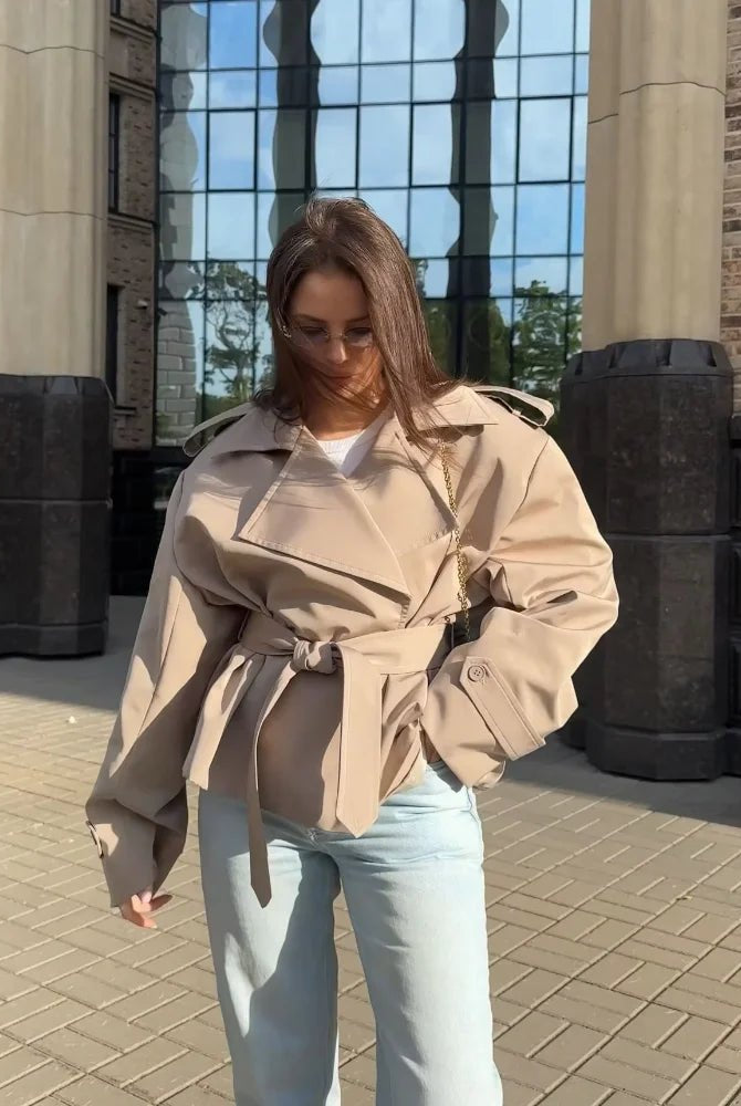 SOERA Barbara Belted Short Trench Coat - Jackets - 1005009823431445-;VW1772045932114337202 Beige S