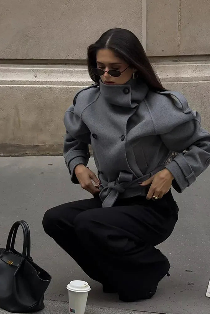 SOERA Debbie Stand Collar Short Trench Coat - Jackets - 1005010585967410-;jC1773321574175735554 Dark Brown S