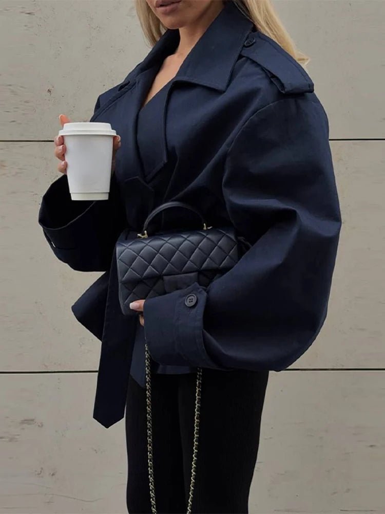 SOERA Dorothy Lace Up Short Trench Coat - Jackets - 1005011800038387-;zM1774869391306746407 Navy S