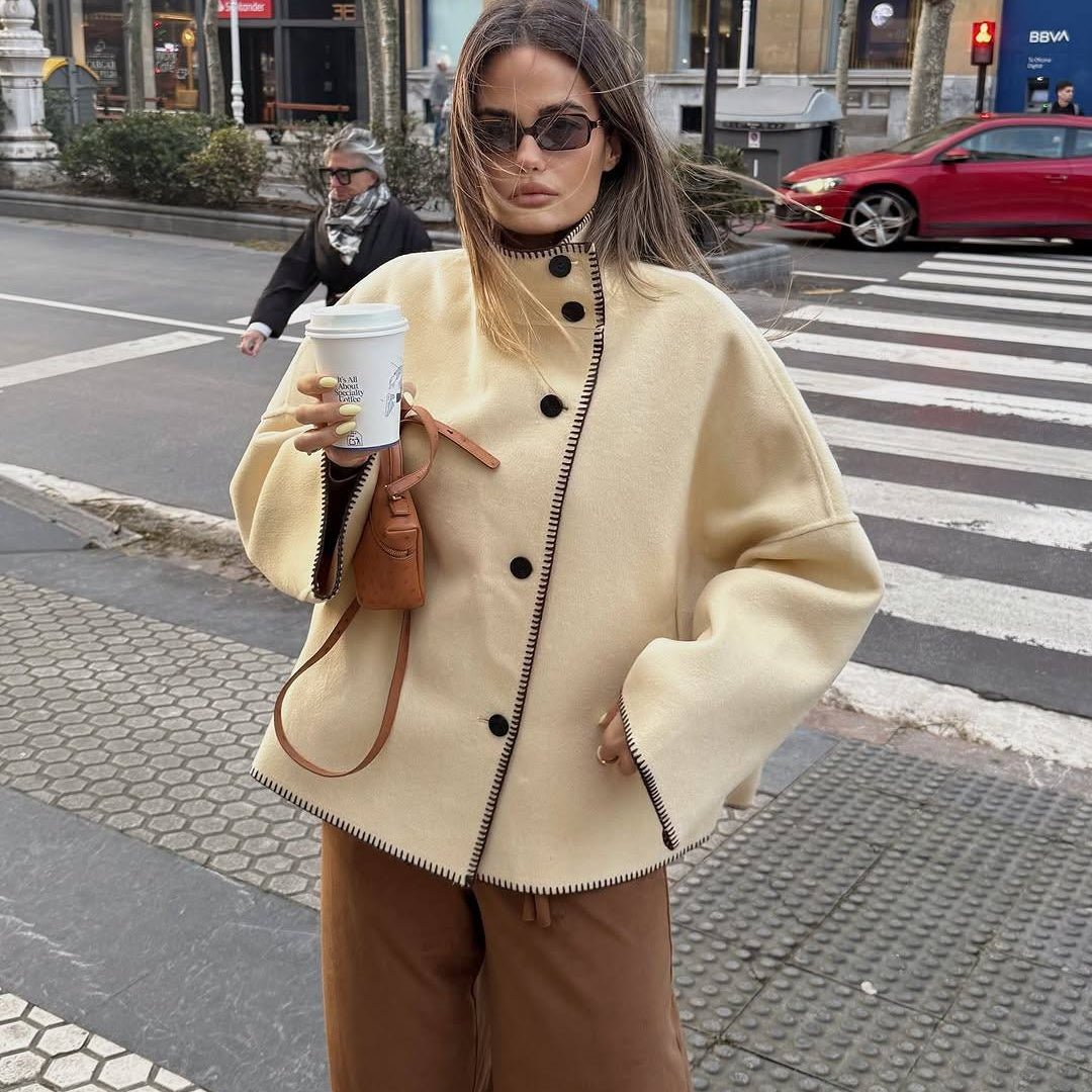 SOERA Emily High Neck Button Jacket - Jackets - RU1763304746538742428 Yellow M