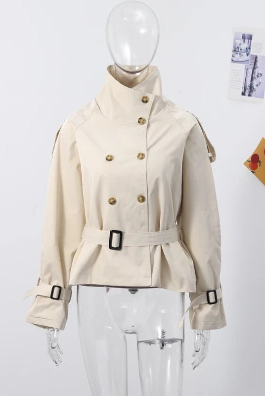 SOERA Kara Stand Collar Belted Crop Trenchcoat - Jackets - 1005009693239722-;FU1771494648622916014 Apricot XS