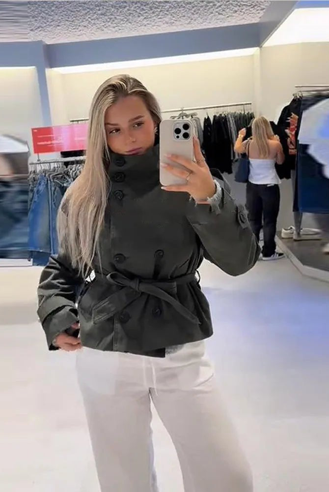 SOERA Kara Stand Collar Belted Crop Trenchcoat - Jackets - 1005009693239722-;SM1771494648620968832 Tan XS