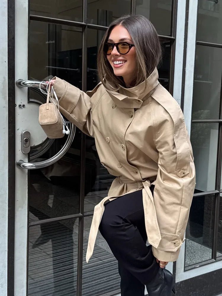 SOERA Melanie Stand Up Collar Short Trench Coat - Jackets - 1005011887803088-;Nv1775503354801968926 L