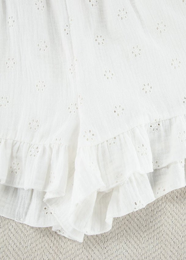 SOERA Beatrice Eyelet Ruffle Shorts Set - Matching Sets - White 3 Piece Set M