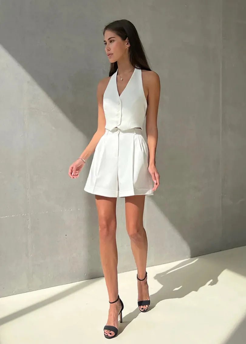 SOERA Bianca Tailored Halter Vest & Shorts Set - Matching Sets - Beige M