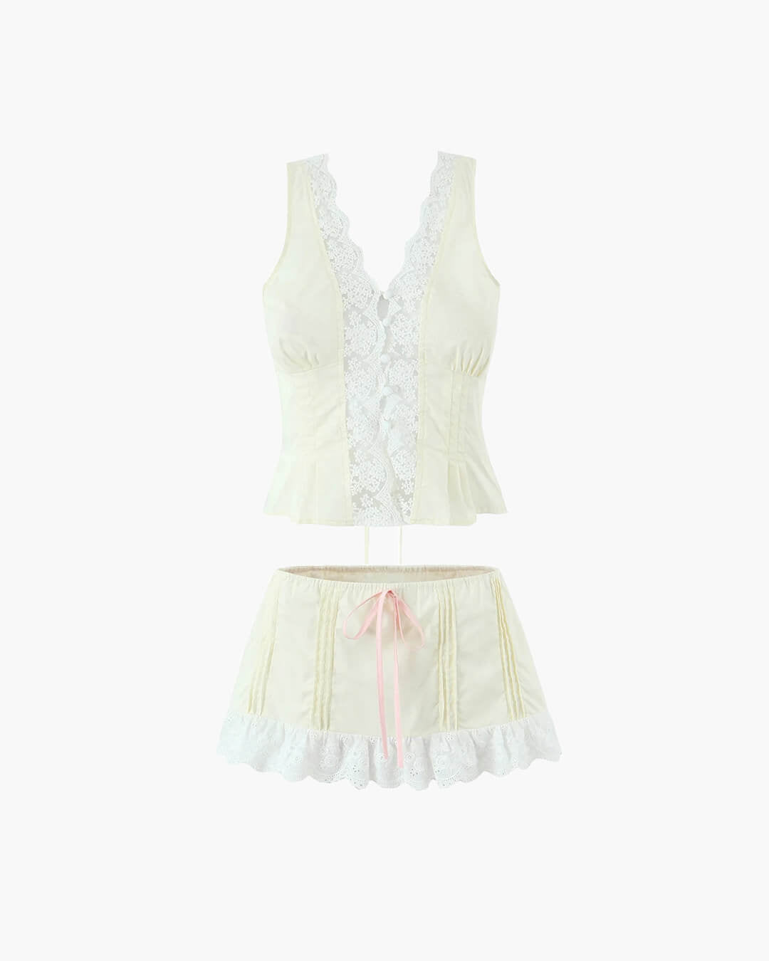 SOERA Klarissa Lace Trim Mini Skirt Set - Matching Sets - 1005008934870834-;NC1771582049197024306 Top Yellow