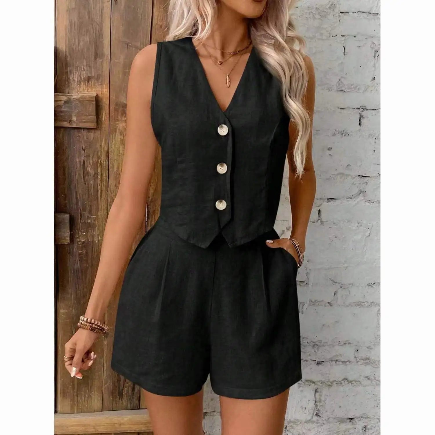 SOERA Lumi Cotton Linen Two Piece Set - Matching Sets - Black S