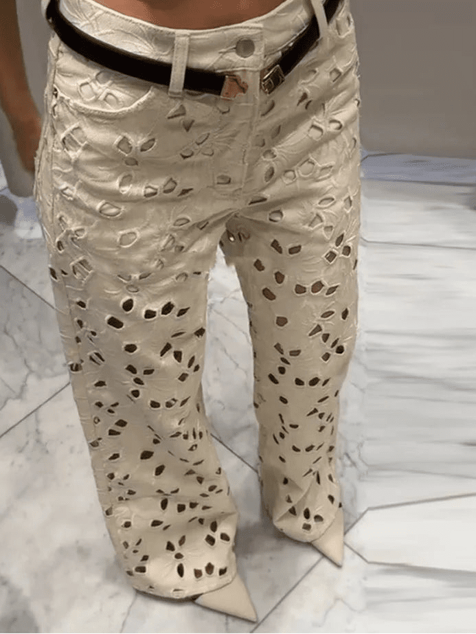 SOERA Anais Hollow - Out Denim High Waist Straight Jeans - Pants - Beige S