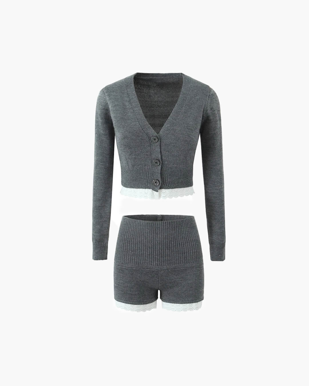 SOERA Lucy Lace Trim Cardigan Short Set - Sets - 1005007642040518-;Sl1769140529536507600 Small