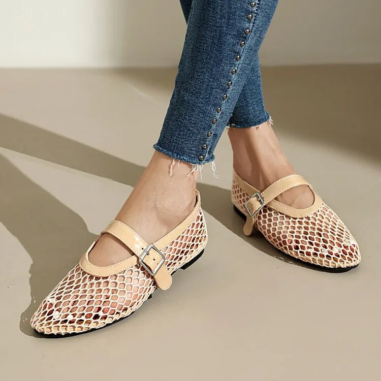 SOERA Bianca Buckled Mesh Ballet Flats - Shoes - Beige 35