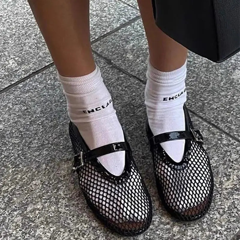 SOERA Elena Mesh Ballet Flats - Shoes - Black 35