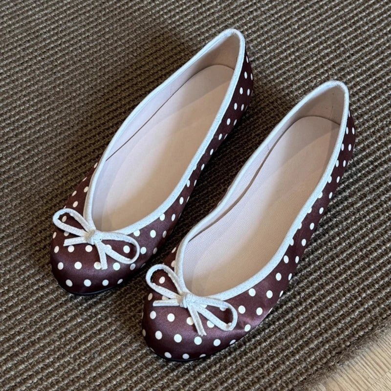 SOERA Georgette Polka Dot Ballet Flats - Shoes - Brown 35