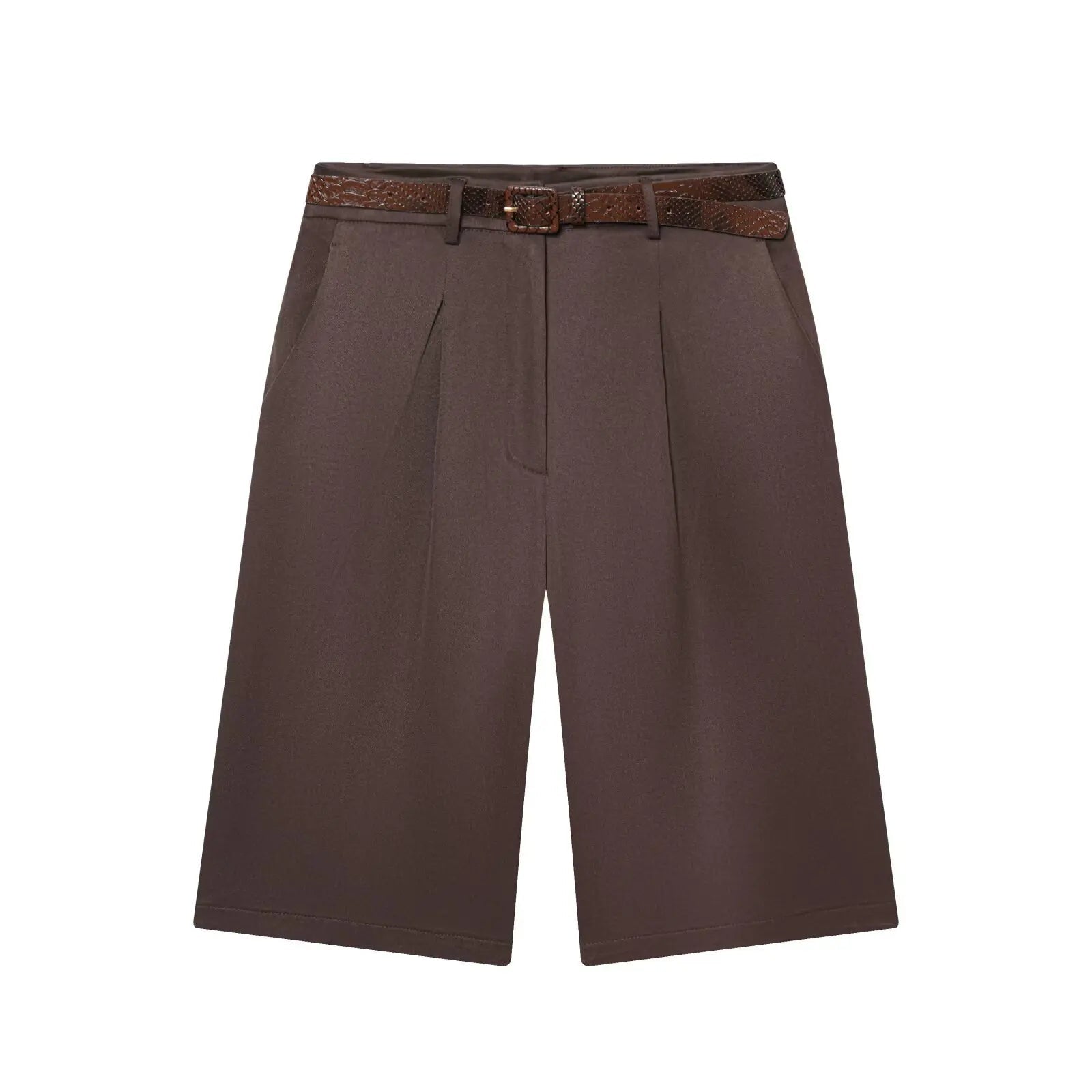 SOERA Florentine High Waist Bermuda Shorts with Belt - Shorts - Brown XS