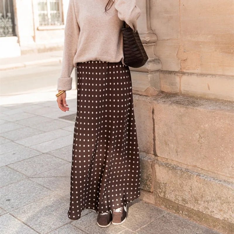 SOERA Beatrice Polka Dot Satin Maxi Skirt - Skirt - Coffee S